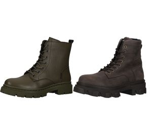 Botines de mujer BULLBOXER de alta calidad, con cordones, de piel auténtica, en verde oliva o marrón.
