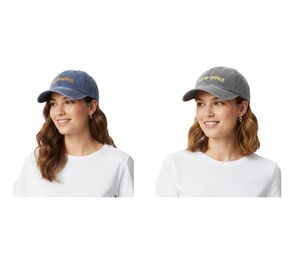 Eye-catching ZWILLINGSHERZ Classic baseball cap featuring "OUT OF OFFICE" lettering; adjustable cotton cap (model 4603M K5404) in grey or dark blue