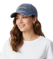Eye-catching ZWILLINGSHERZ Classic baseball cap featuring "OUT OF OFFICE" lettering; adjustable cotton cap (model 4603M K5404) in grey or dark blue