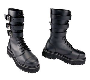 Distinctive Brandit Unisex Platform Phantom Buckle Boots – Genuine Leather, Steel-Toe, Lace-Up – 2nd Choice Minor Cosmetic Imperfections – 9075-2 Black