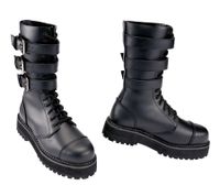 Distinctive Brandit Unisex Platform Phantom Buckle Boots – Genuine Leather, Steel-Toe, Lace-Up – 2nd Choice Minor Cosmetic Imperfections – 9075-2 Black