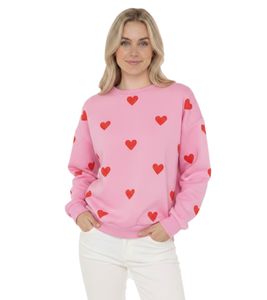 Sudadera ZWILLINGSHERZ con estampado de corazones para mujer – Jersey de invierno con cuello redondo (47056-22 Rosa/Rojo)