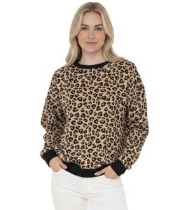 Jersey de mujer ZWILLINGSHERZ con estampado de leopardo y estilo sudadera – Estampado animal integral, cuello redondo, jersey de invierno (47053-29 Beige/Negro)
