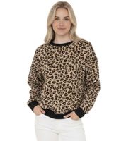 Jersey de mujer ZWILLINGSHERZ con estampado de leopardo y estilo sudadera – Estampado animal integral, cuello redondo, jersey de invierno (47053-29 Beige/Negro)