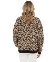 Jersey de mujer ZWILLINGSHERZ con estampado de leopardo y estilo sudadera – Estampado animal integral, cuello redondo, jersey de invierno (47053-29 Beige/Negro)