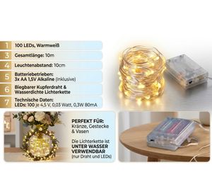 STERN FABRIK Waterproof Indoor Micro String Lights with Timer Function – 10 Meters, 100 Warm White Micro-LEDs, Wire String (8957695)