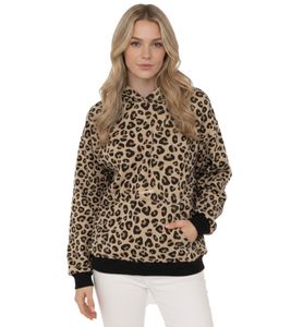 ZWILLINGSHERZ Leo Hoodie – Women's hooded sweatshirt with animal print and pocket (47052-29 Beige/Black)