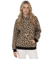 Sudadera con capucha ZWILLINGSHERZ Leo – Sudadera para mujer con estampado animal y bolsillo (47052-29 Beige/Negro)
