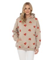 Felpa con cappuccio da donna ZWILLINGSHERZ con stampa a cuori – Comoda felpa con tasca (47055-29 Beige/Rosso)