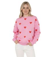ZWILLINGSHERZ Herzchen Pullover Damen Sweat-Pullover Allover-Print Winter-Pulli mit Rundhals 47056 Beige/Rot oder Rosa/Rot