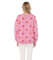 ZWILLINGSHERZ Herzchen Pullover Damen Sweat-Pullover Allover-Print Winter-Pulli mit Rundhals 47056 Beige/Rot oder Rosa/Rot