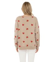 ZWILLINGSHERZ Herzchen Pullover Damen Sweat-Pullover Allover-Print Winter-Pulli mit Rundhals 47056 Beige/Rot oder Rosa/Rot