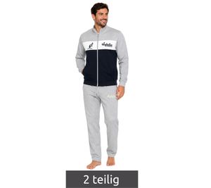 Conjunto de dos piezas para hombre de Australian Homewear: Sudadera de algodón y pantalón deportivo con logo AF67, gris/azul oscuro/blanco