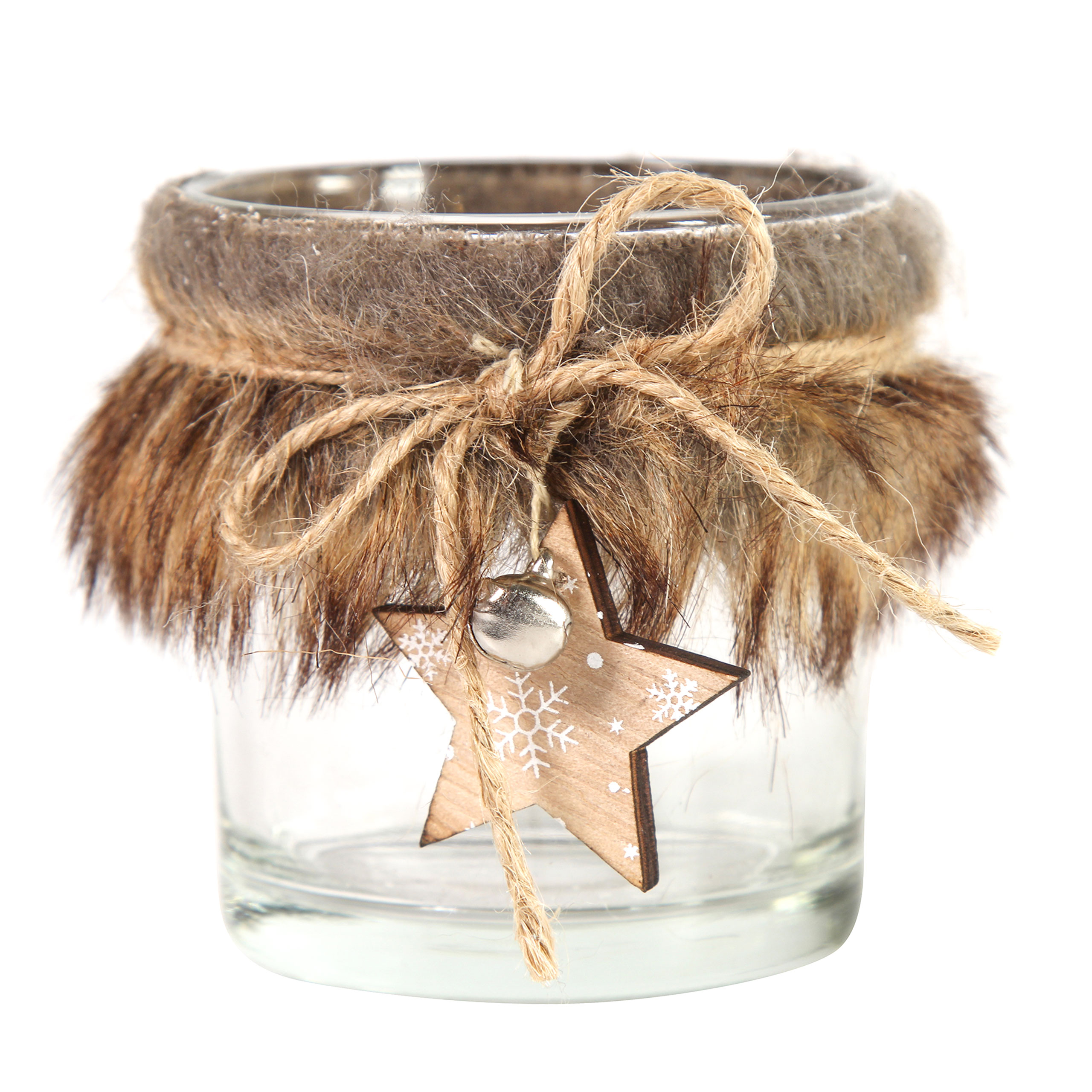 Countryfield Teelichtglas SANNE S Fell 8cm braun transparent | deko