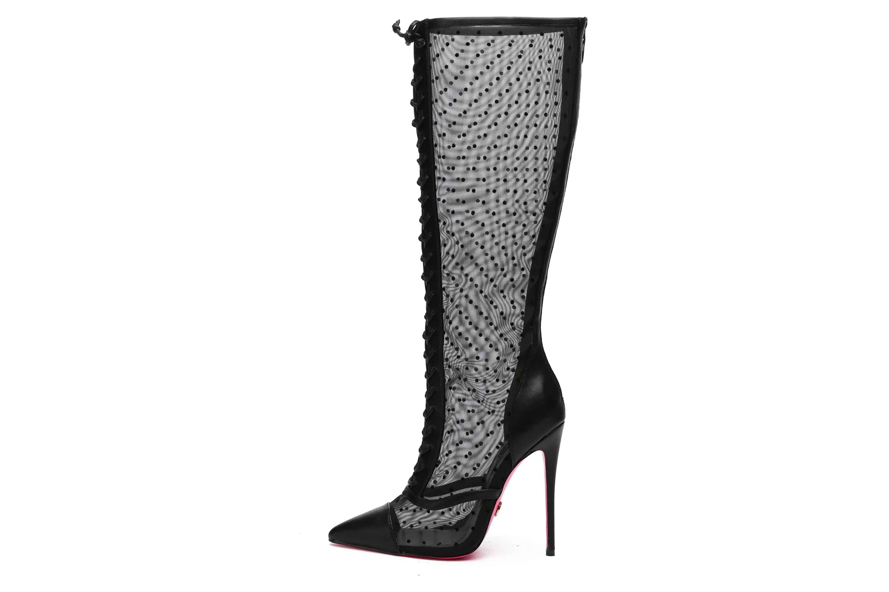 Giaro Stiefel in Übergrößen Schwarz [D2C] PIKANTE BLACK MESH große Damenschuhe