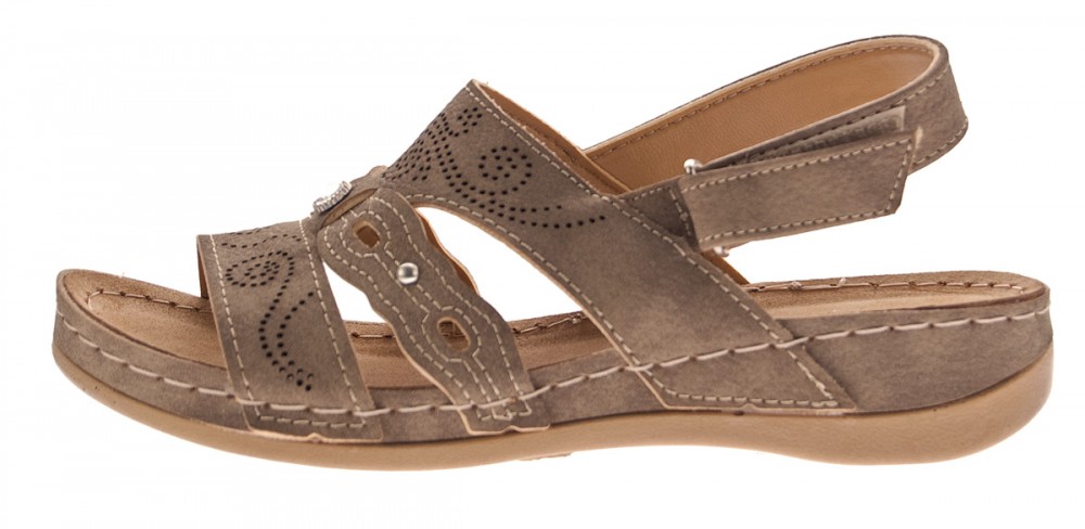 Klettverschluss Damen Braun Lochmuster Sandalette Zierstein Schuhe qwp8fBPw