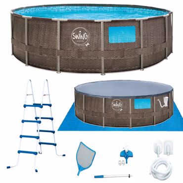 Swing Rahmen rund Pool Ø457 x 122cm Rattanoptik inkl. Zubehör