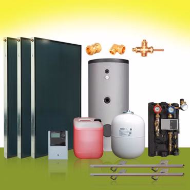Solarpaket6 Solaranlage  Flachkollektoren 6,09 m² 400 l Solarspeicher Solar