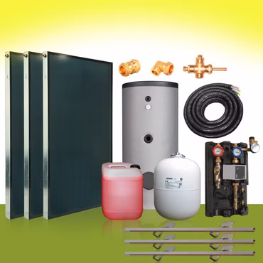 Solarpaket7 Flachkollektoren 6,09m² 400 l Solarspeicher Solar 10m Solarleitung