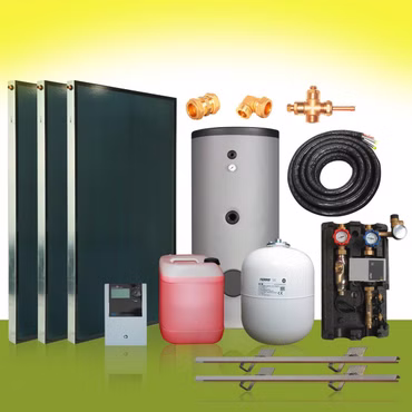 Solarpaket8 Solaranlage 3 Flachkollektoren 6,09 m² 400 l Solarspeicher Solar