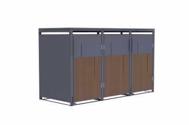 Mülltonnenbox Anthrazit mit Holzoptik für 3 Mülltonnen