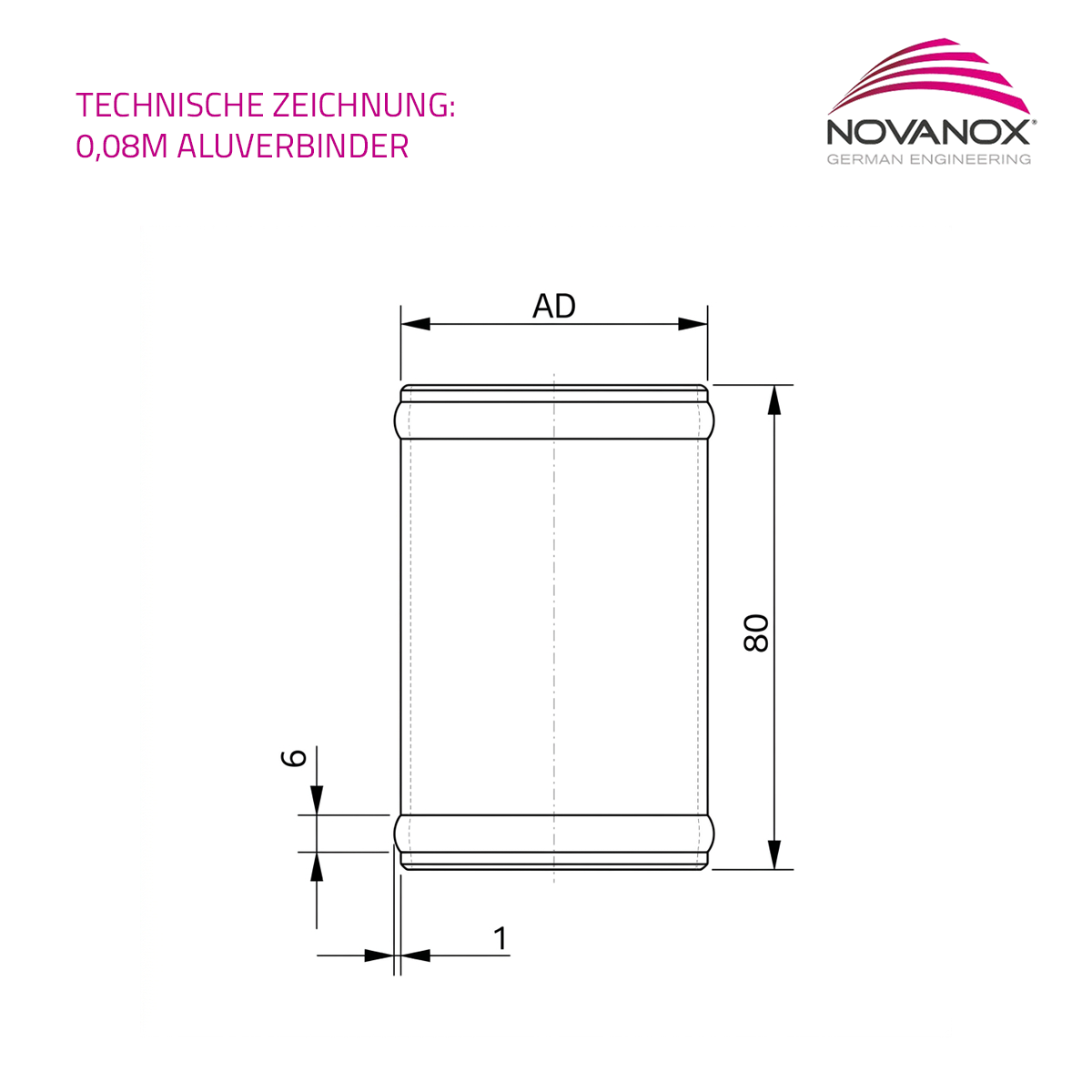 Technische Zeichnung NovaNox Aluminiumrohr 80mm