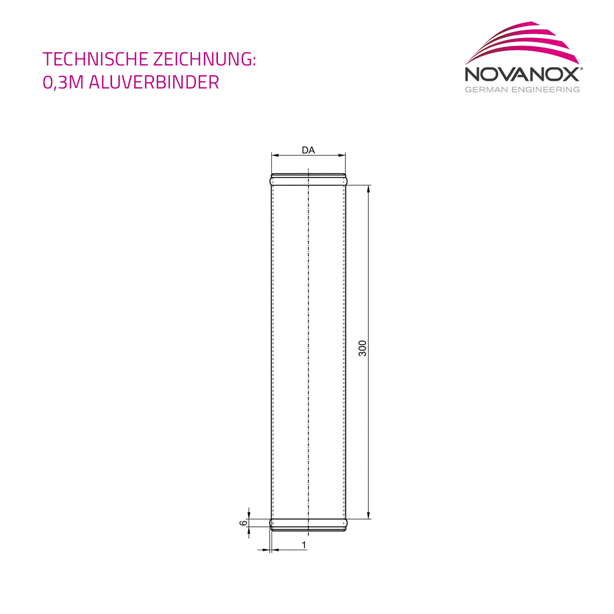 Technische Zeichnung Aluminiumrohr 300mm