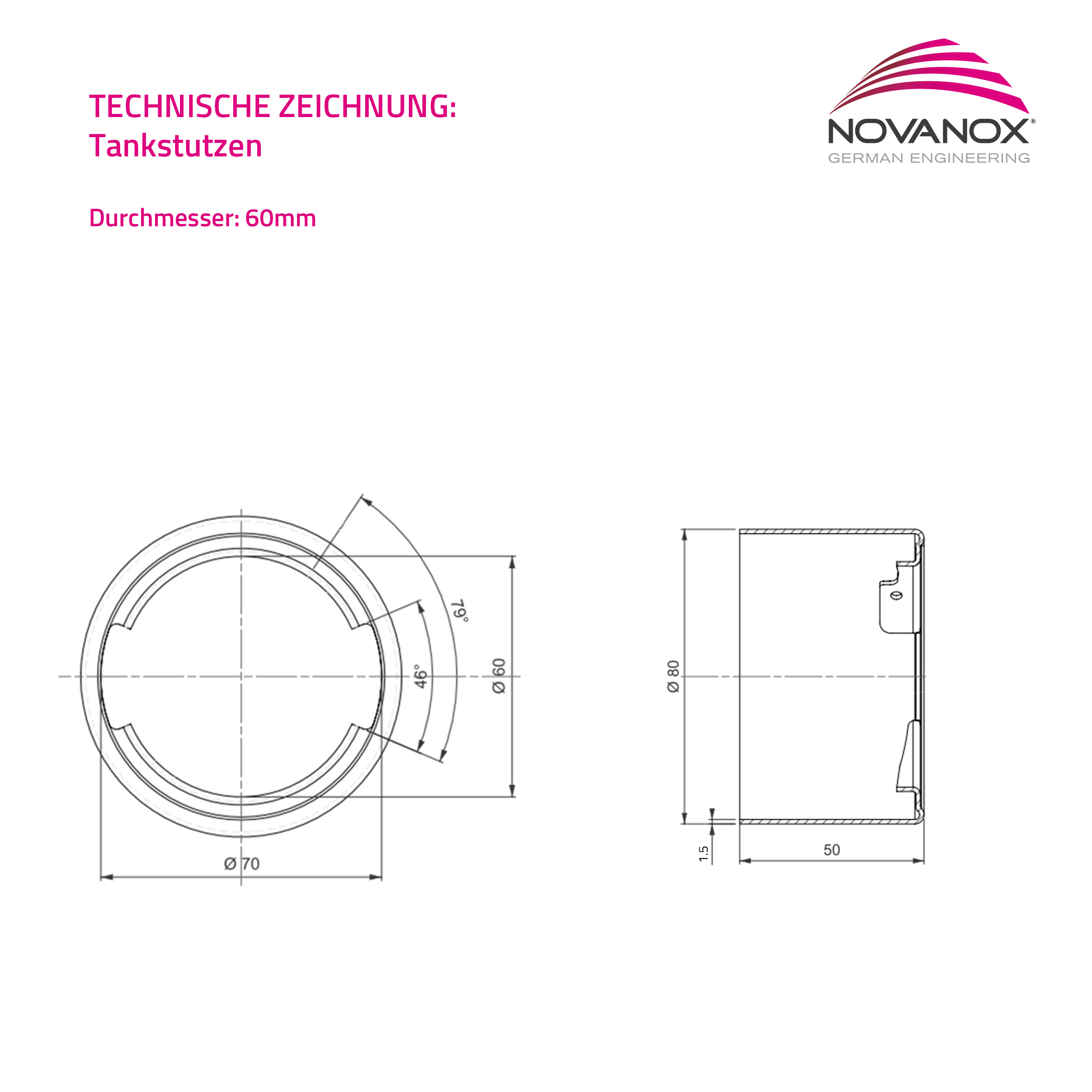 Technische Zeichnung Tankstutzen Aluminium