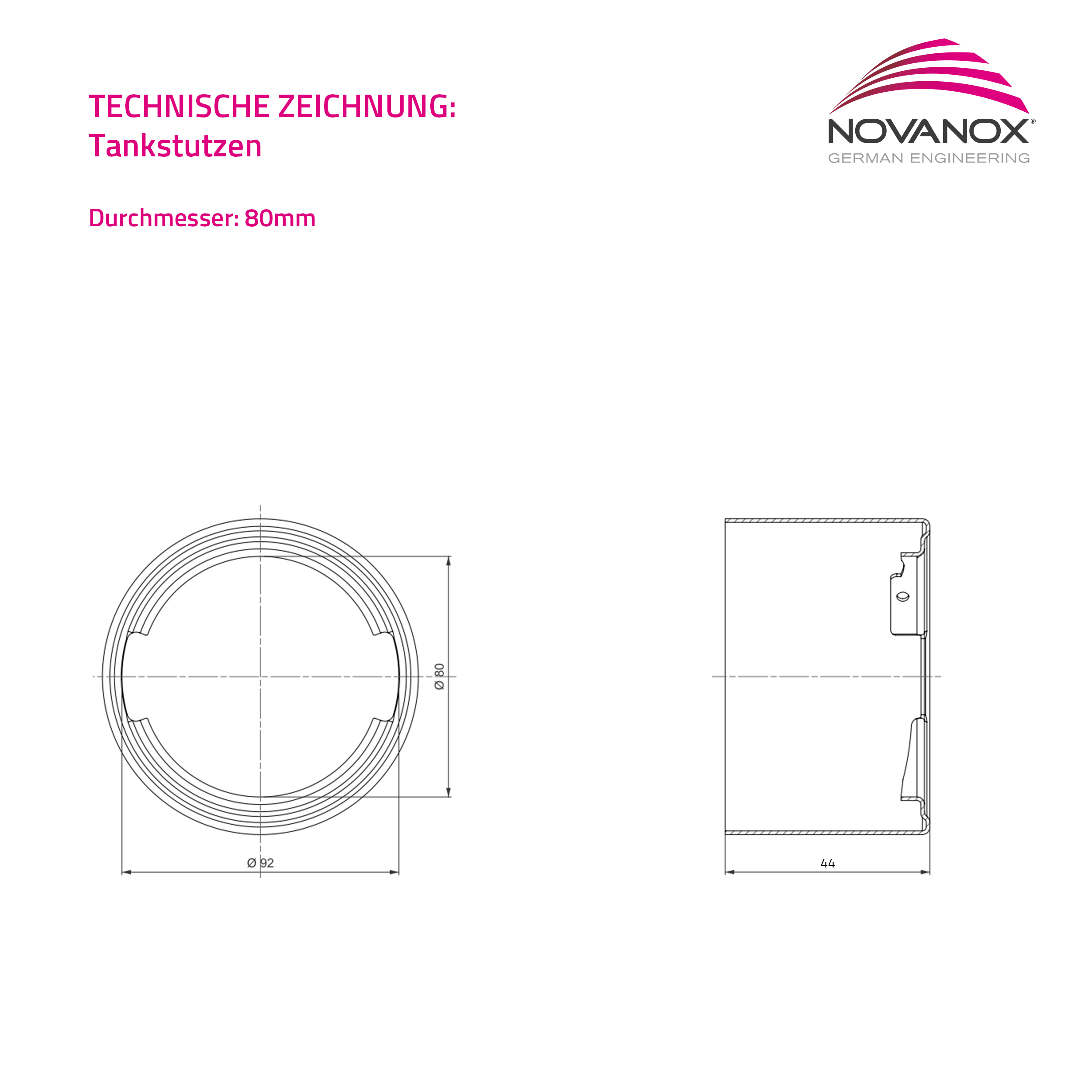 Technische Zeichnung Tankstutzen Aluminium ID 80