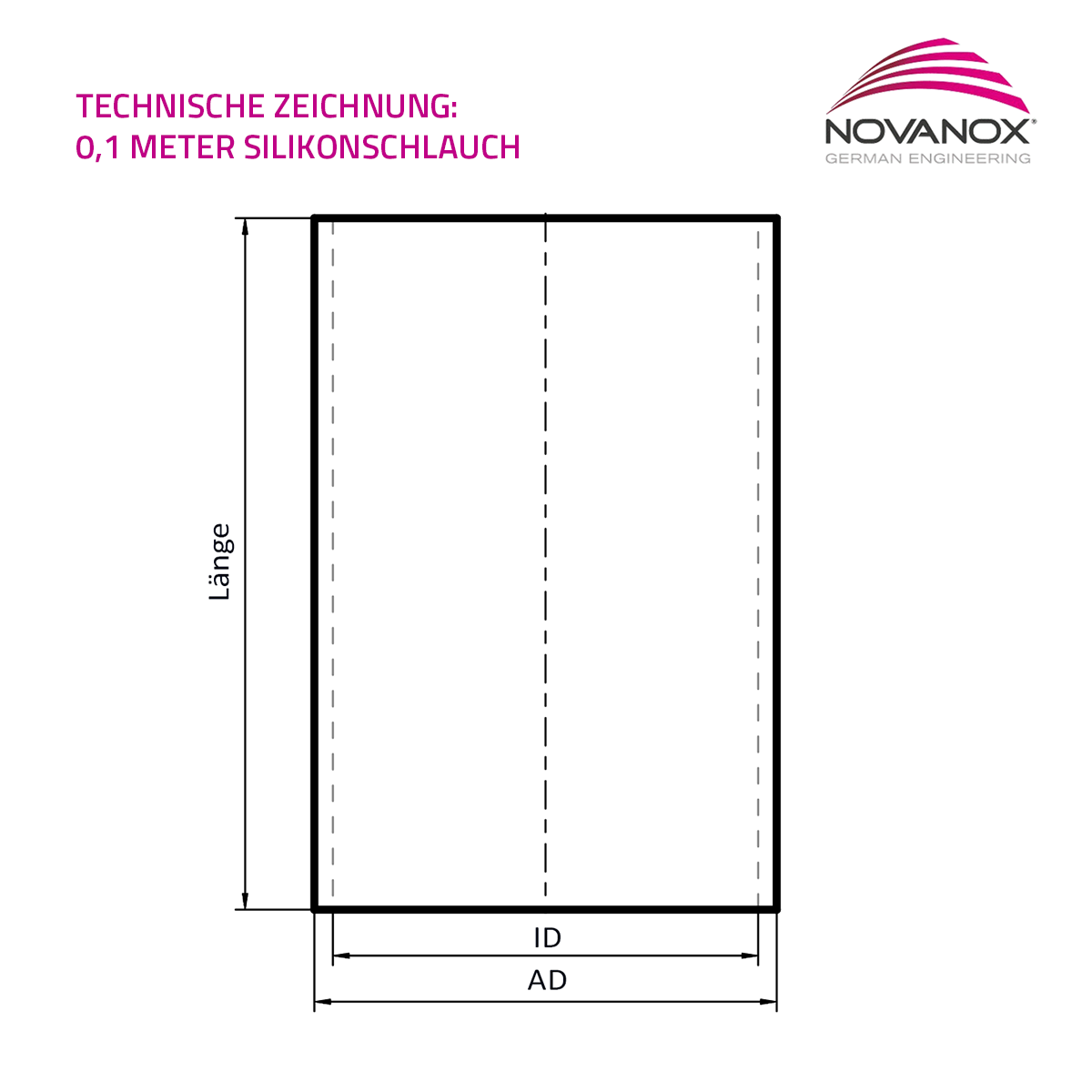 Technische Zeichnung Silikonschlauch 0,25 m