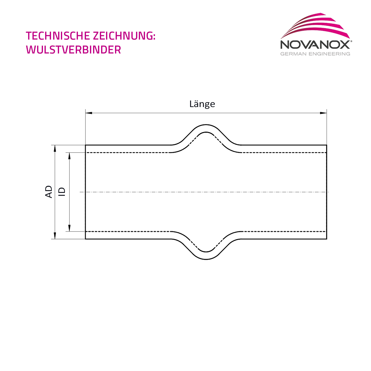 Technische Zeichnung 1-fach Wulstverbinder Silikon