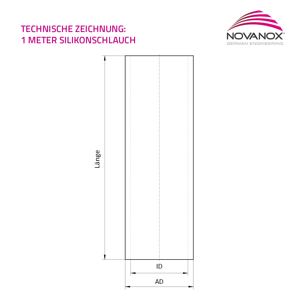Technische Zeichnung Silikonschlauch 1m