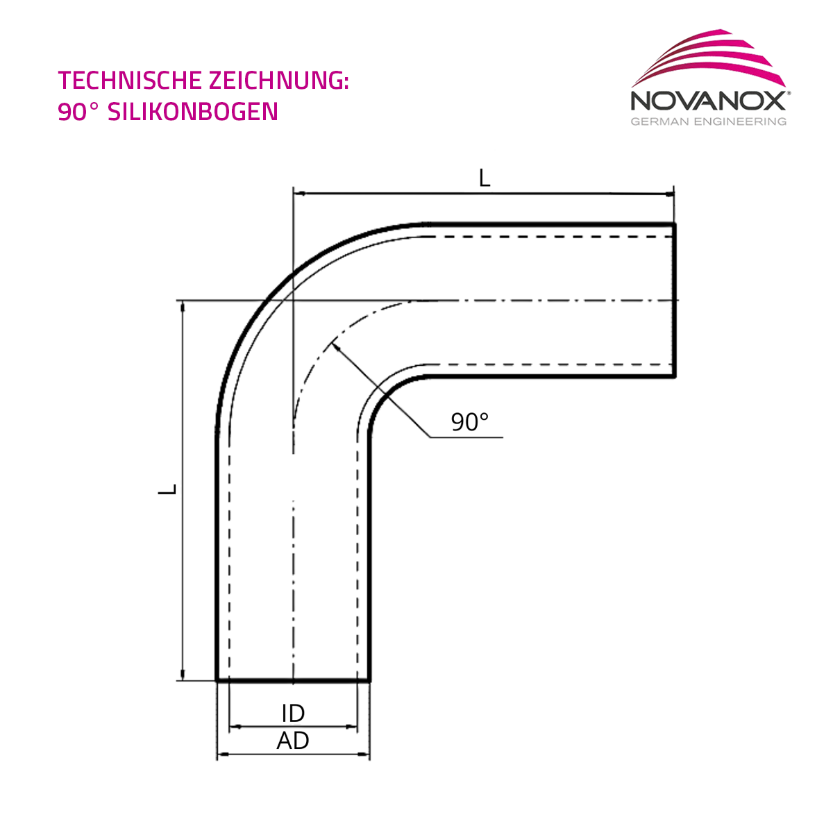 Technische Zeichnung 90° Silikonbogen