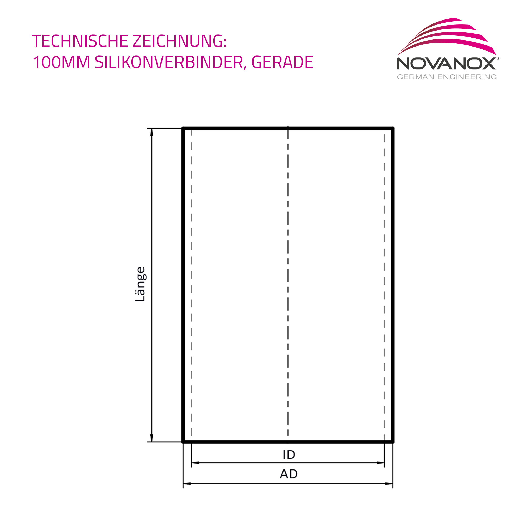 Technische Zeichnung 100mm Silikonschlauch