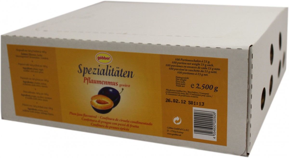 Göbber Pflaumenmus gewürzt 100 x 25g Feinkost &amp; Lebensmittel Konfitüre ...
