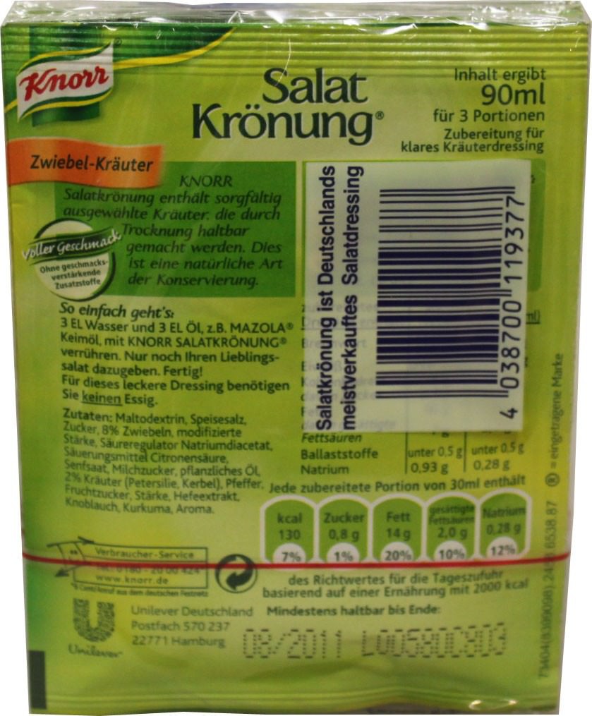 Knorr Salat Krönung Zwiebel-Kräuter ergibt 5 x 90ml Feinkost ...