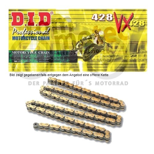 138 Glieder X-Ring gold DID Kette 428 VX offen mit Clipschloss