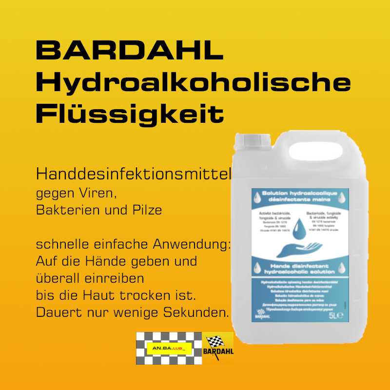 Neu! BARDAHL Hydroalkoholische Flüssigkeit zur Händedesinfektion