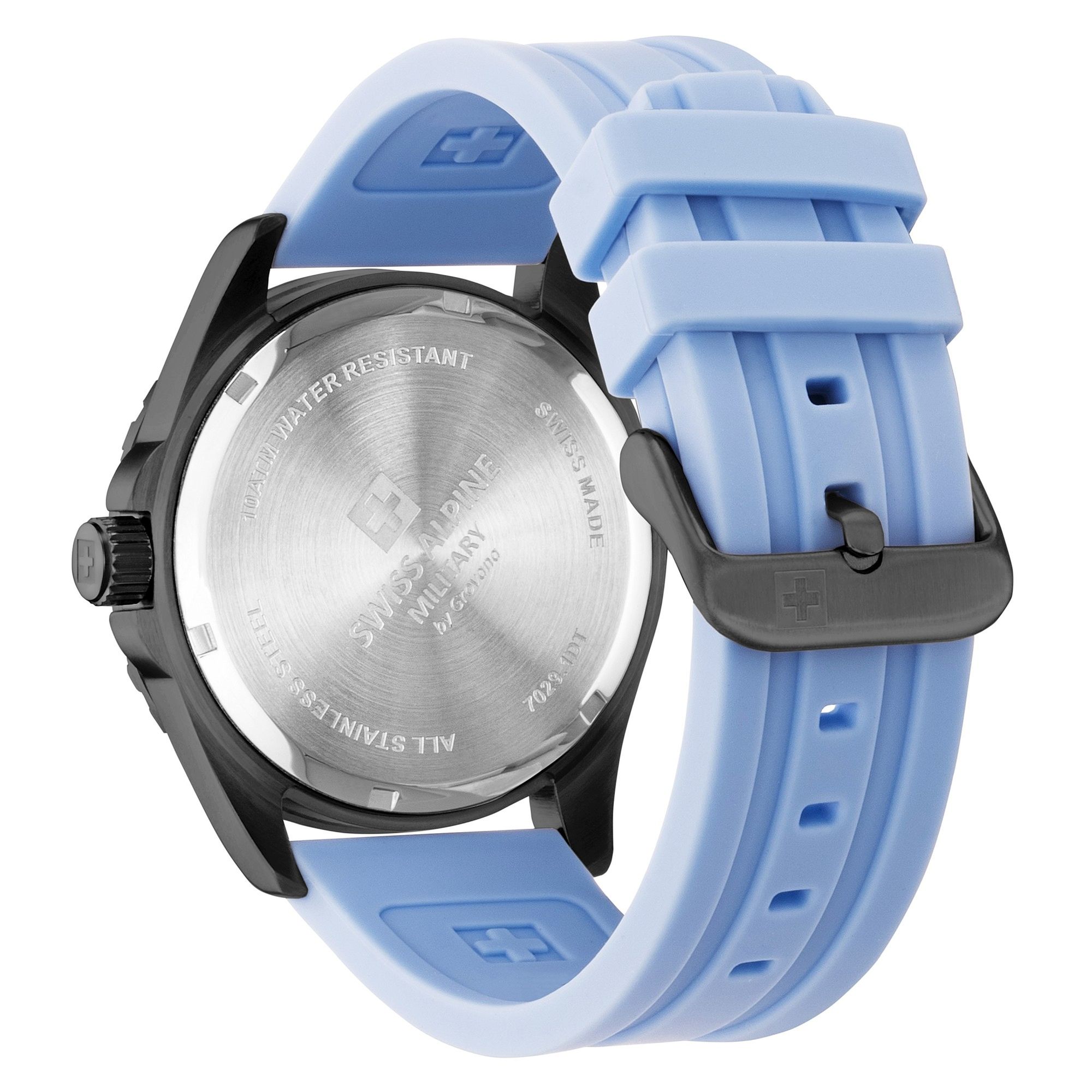 Swiss Alpine Military 7040 Orologio da uomo analogico al quarzo silicone, Nero, Cinturino