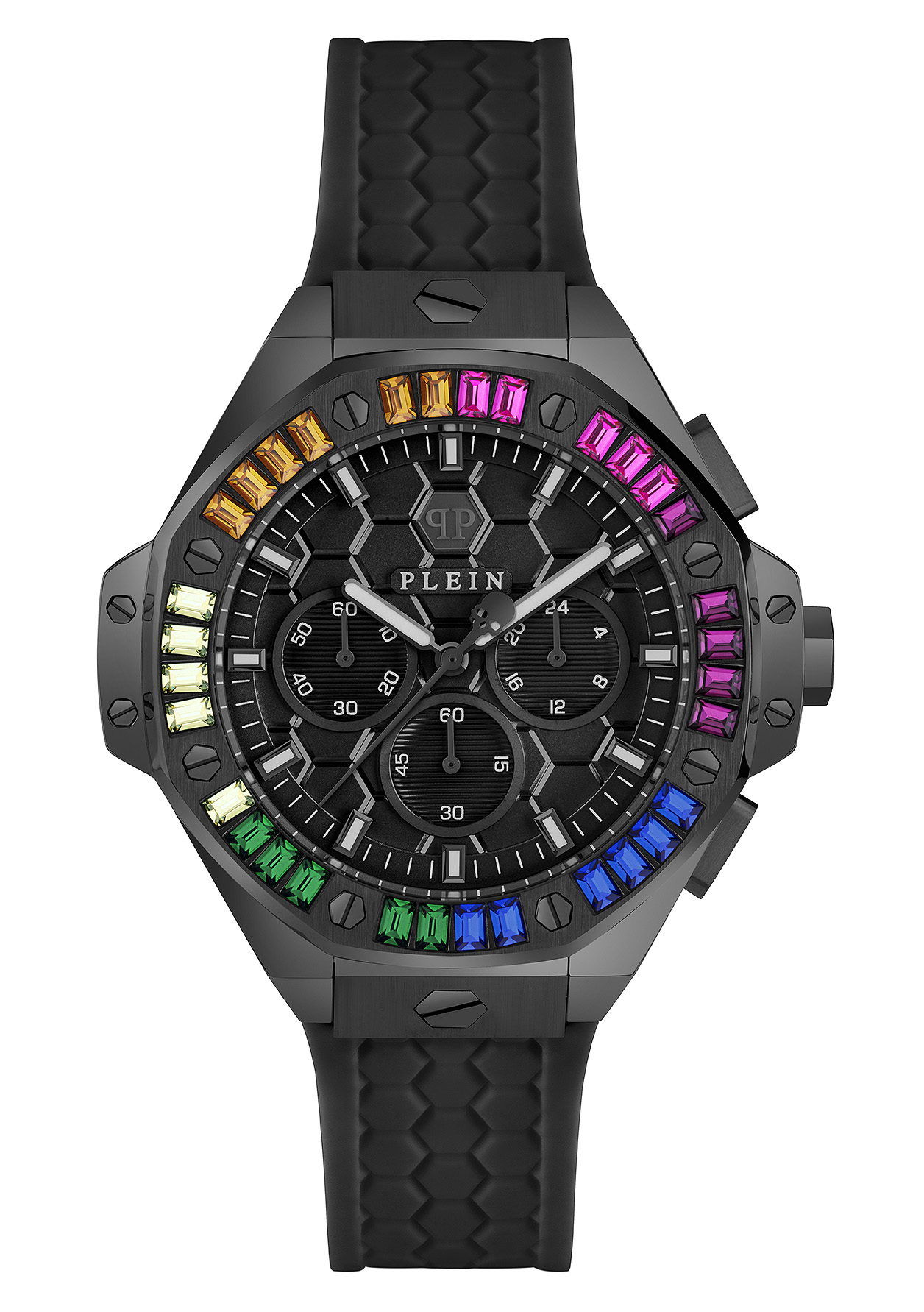 Philipp Plein Orologio Uomo PLEIN EXTREME Cronografo Quarzo - Cinturino In Silicone Nero - Cassa 44mm - Impermeabile 5 Bar