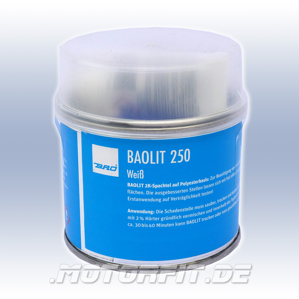 BAO BAOLIT 250 weiß 240g + Härter + Plastikspachtel -  2-Komponenten-Polyesterkitt