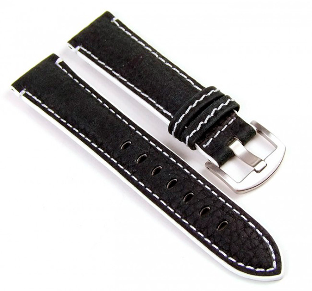 Uhrenarmband Kalbslederband Schwarz Ton In Ton 18mm Leicht