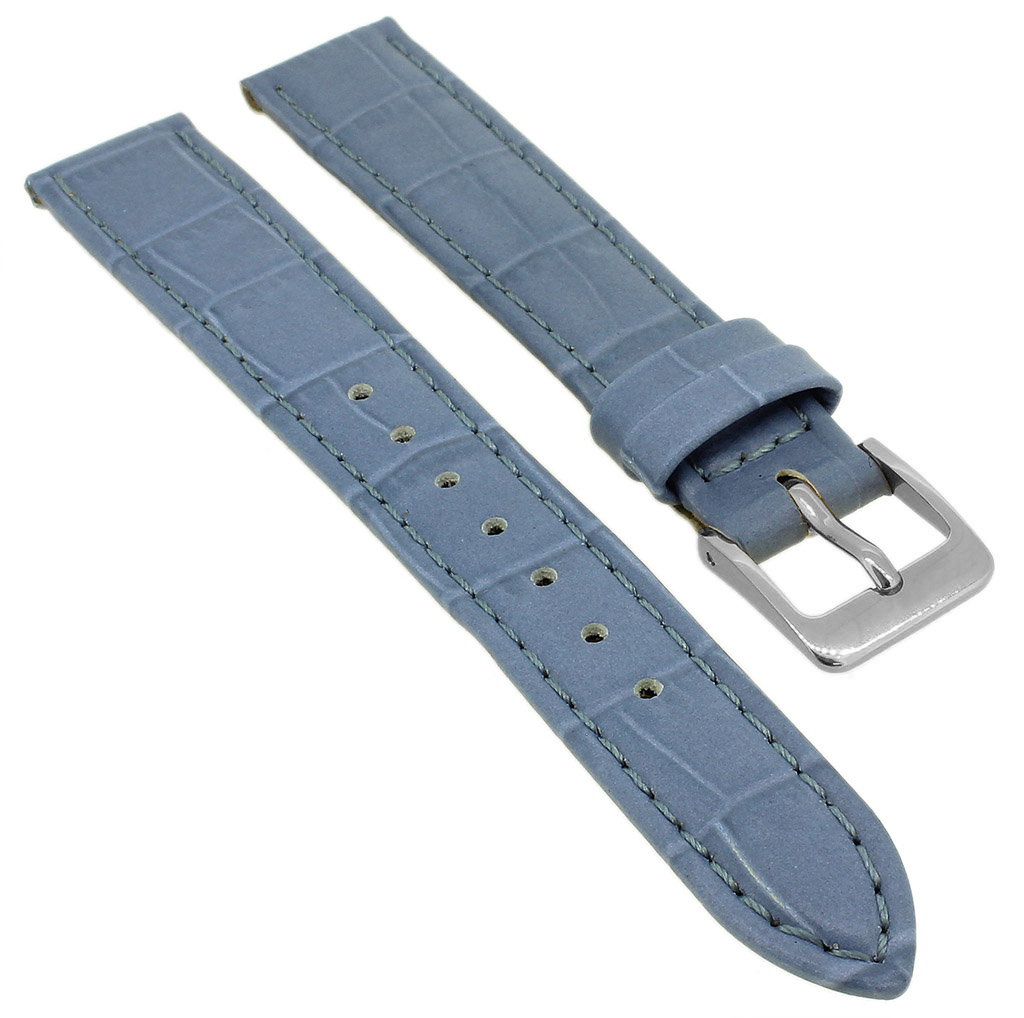 Uhrenarmband Echt Kroko 20mm Jeans Hell Blau Deutscher Hersteller