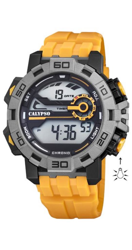 Calypso Chronograph Herren Armbanduhr gelb/schwarz | Alarm Datum Minott Center K5809/1