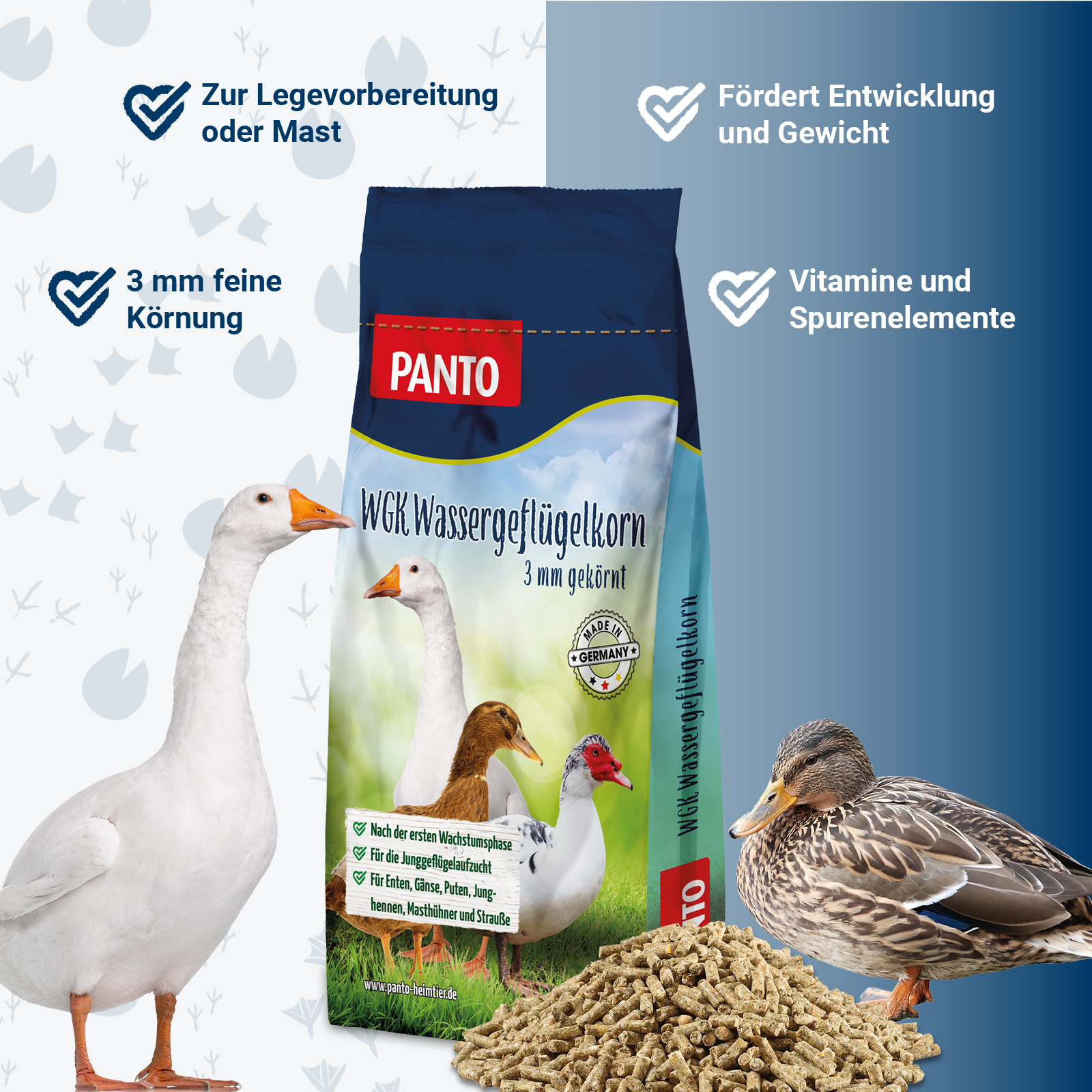 Wassergeflügelkorn • 3 mm Körnung • Alleinfutter für Wassergeflügel • 10 kg Wassergeflügelkorn • 3 mm Körnung • Alleinfutter für Wassergeflügel • 10 kg