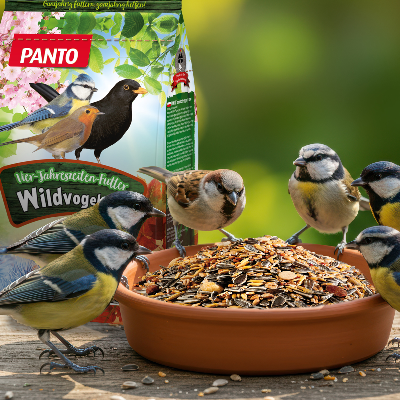 PANTO® Vier-Jahreszeiten-Futter · Ganzjahresmischung für Wildvögel · 12,5Kg PANTO® Vier-Jahreszeiten-Futter · Ganzjahresmischung für Wildvögel · 12,5Kg
