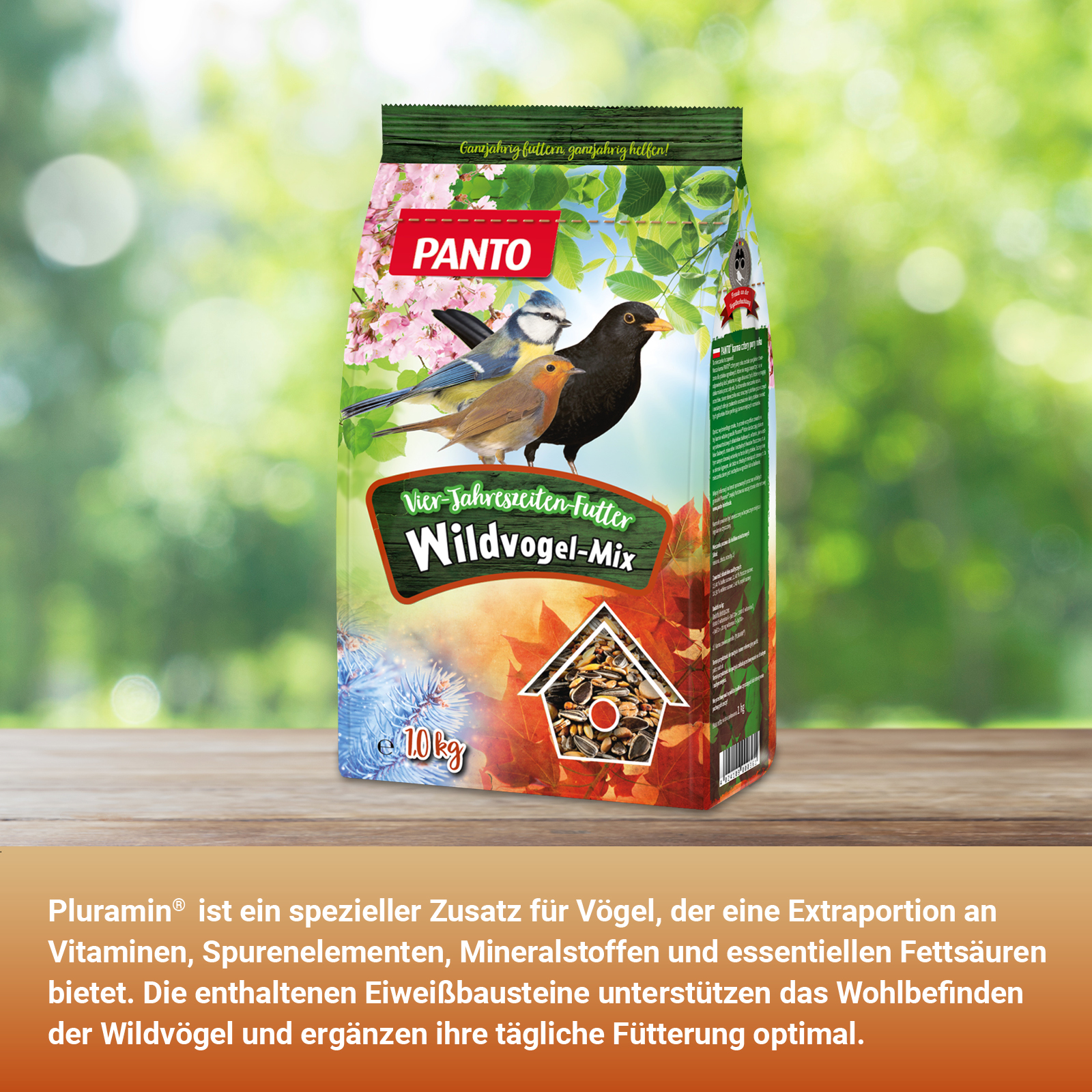 PANTO® Vier-Jahreszeiten-Futter · Ganzjahresmischung für Wildvögel · 12,5Kg PANTO® Vier-Jahreszeiten-Futter · Ganzjahresmischung für Wildvögel · 12,5Kg