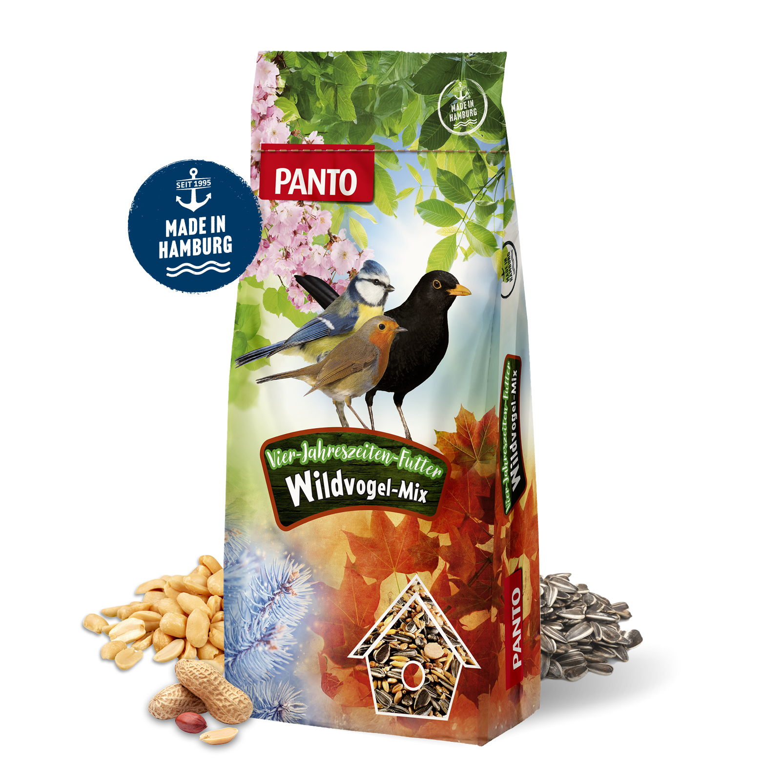PANTO® Vier-Jahreszeiten-Futter · Ganzjahresmischung für Wildvögel · 12,5Kg PANTO® Vier-Jahreszeiten-Futter · Ganzjahresmischung für Wildvögel · 12,5Kg