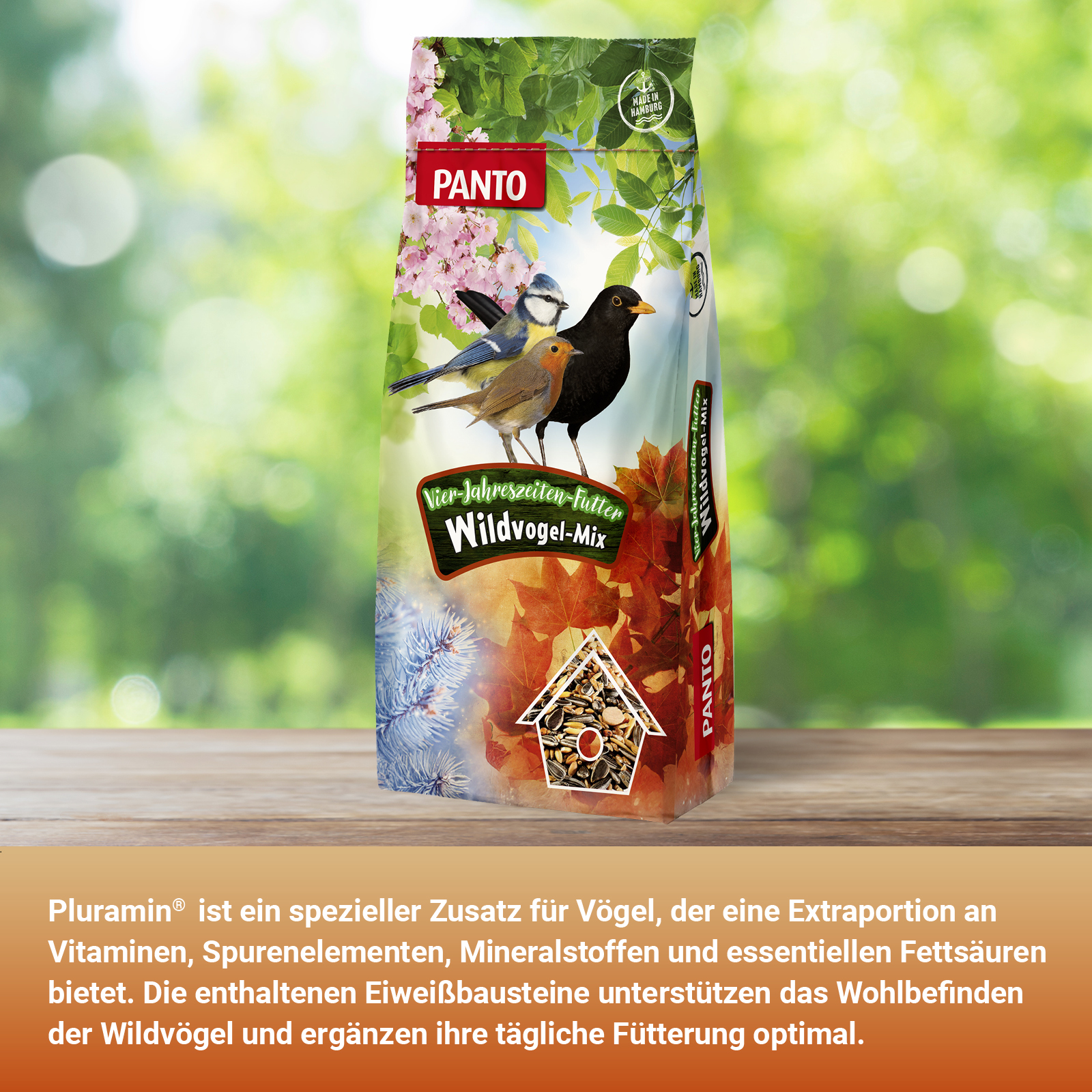 PANTO® Vier-Jahreszeiten-Futter · Ganzjahresmischung für Wildvögel · 12,5Kg PANTO® Vier-Jahreszeiten-Futter · Ganzjahresmischung für Wildvögel · 12,5Kg