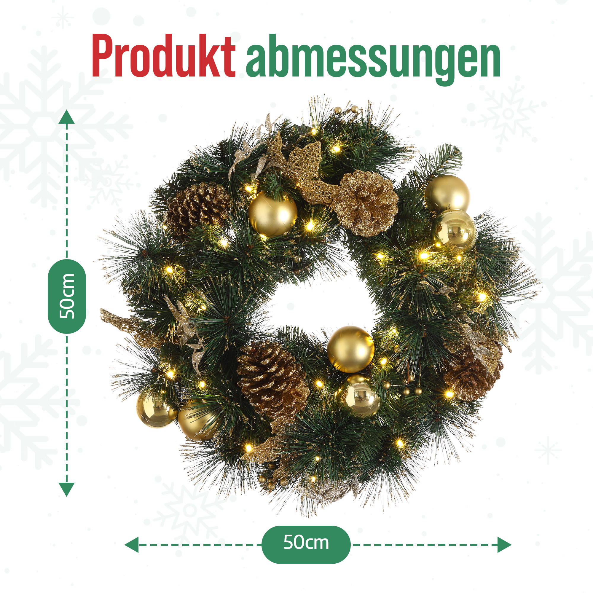 MeisterHome  Knstlicher Weihnachtskranz Adventskranz fr Tr  50 cm -  Weihnachtlicher Trkranz fr Innen und Auen mit 35 LEDs, Timer und Gold  Dekoration + Goldfarbener Aufhnger | Home - Meisterhome